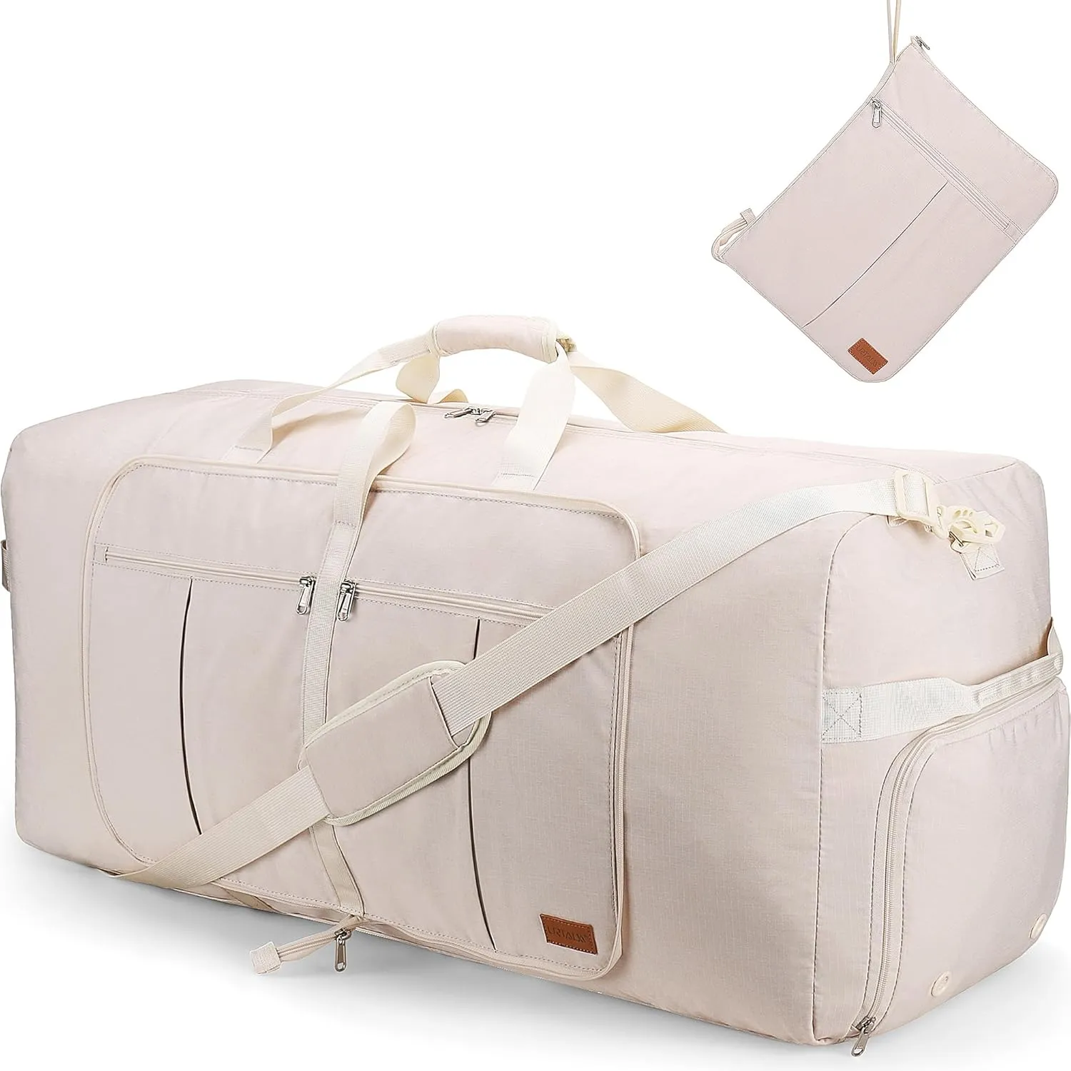 100L Travel Duffle Bag for Men and Women, Urtala 32 Large Duffle Bag for Traveling with Shoe Compartment, Foldable Duffel Bag Water & Tear Resistant (Beige)