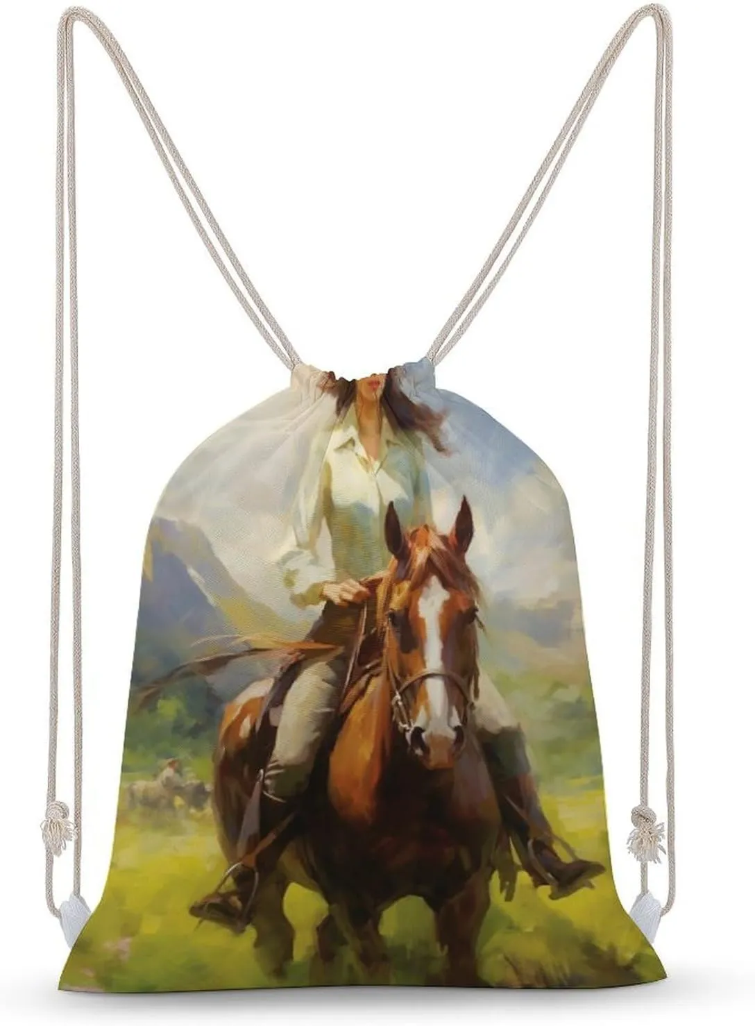 A Spirited Equestrienne in Deep Chestnut Jodhpurs Drawstring Backpack Canvas String Bag Lightweight Sports Gym Bag for Men Women