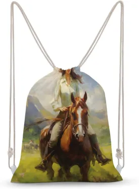 A Spirited Equestrienne in Deep Chestnut Jodhpurs Drawstring Backpack Canvas String Bag Lightweight Sports Gym Bag for Men Women