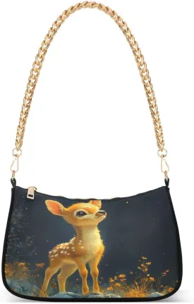ALAZA Cute Deer Landscape Chian Shoulder Bag Handbags Tote Mini Clutch Purse Hobo Bag with Zipper Closure for Women
