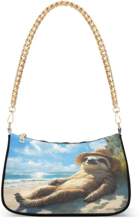 ALAZA Sloth Sky Ocean Sea Chian Shoulder Bag Handbags Tote Mini Clutch Purse Hobo Bag with Zipper Closure for Women