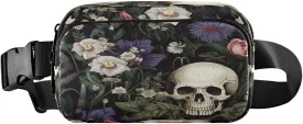 ALAZA Tropical Sugar Skull Flower Leaves Waist Packs Spot Belt Bag Crossbody Bag Fanny Pack Pouch for Men Women Hiking Running Cycling Traveling