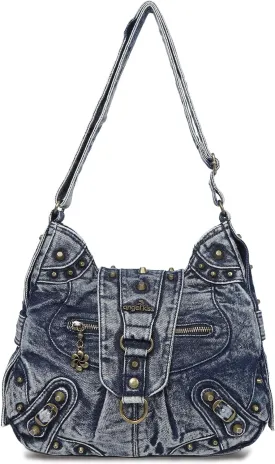 Angel Kiss Hobo Bag for Women Studded Vegan Leather Shoulder Purses and Handbags Retro Roomy Daily Crossbody Bags Medium Size