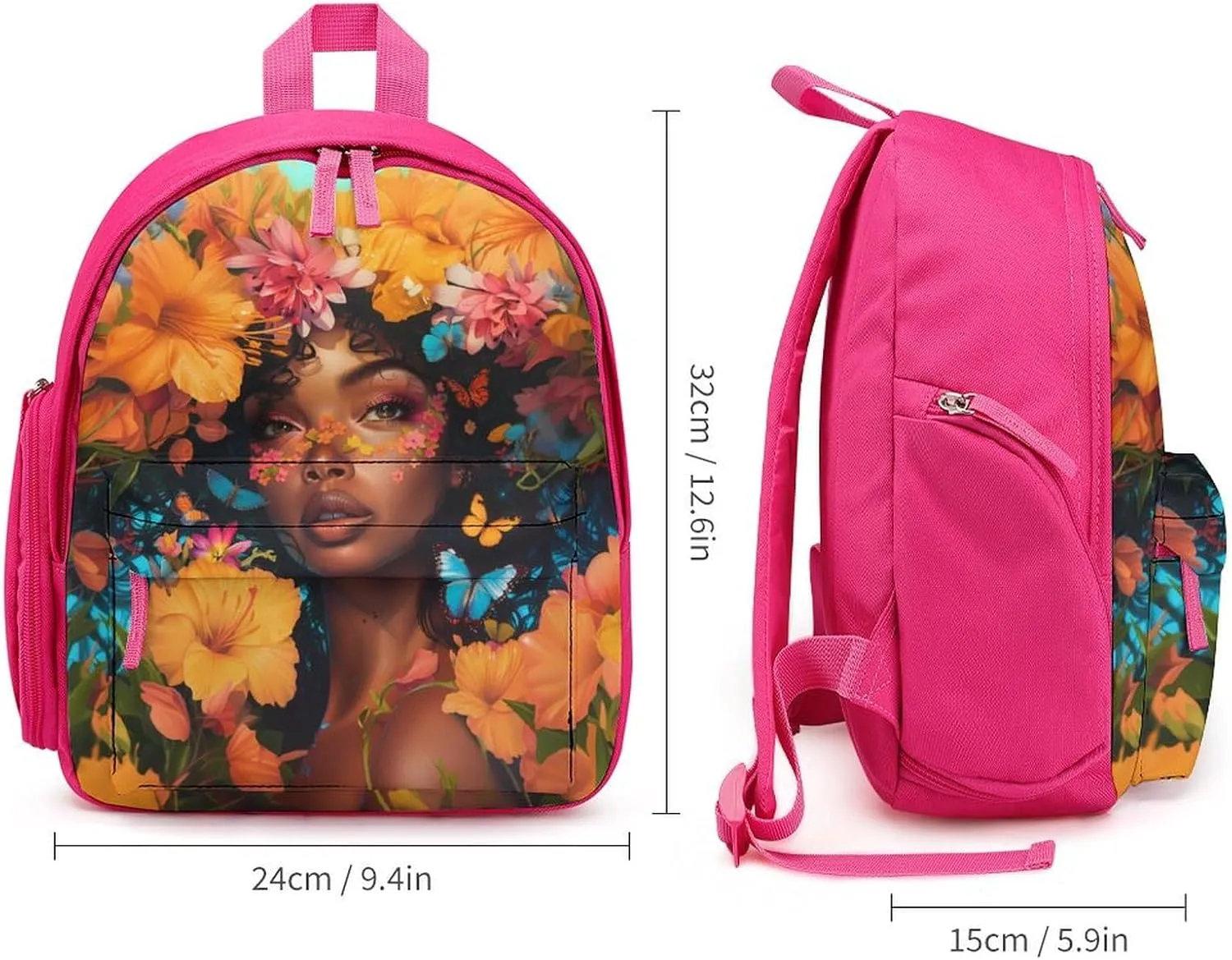 Beautiful Black Woman with Flowers Cute Backpack Daily Casual Daypack Travel Mini Bag with Adjustable Strap Pink-style