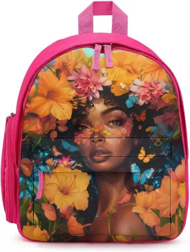 Beautiful Black Woman with Flowers Cute Backpack Daily Casual Daypack Travel Mini Bag with Adjustable Strap Pink-style