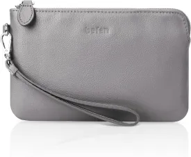 befen Women's Genuine Leather Wristlet Clutch Purse Ladies Slim Corner Zip Wallets, Silver Zipper