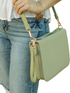 Bible Cover Case for Women, Bible Case, Weave with Crossbody Shoulder Strap, Premium Vegan Leather Bible Cases for Woman, Minimalist Design, Water Resistant Bible Cover (Sage)