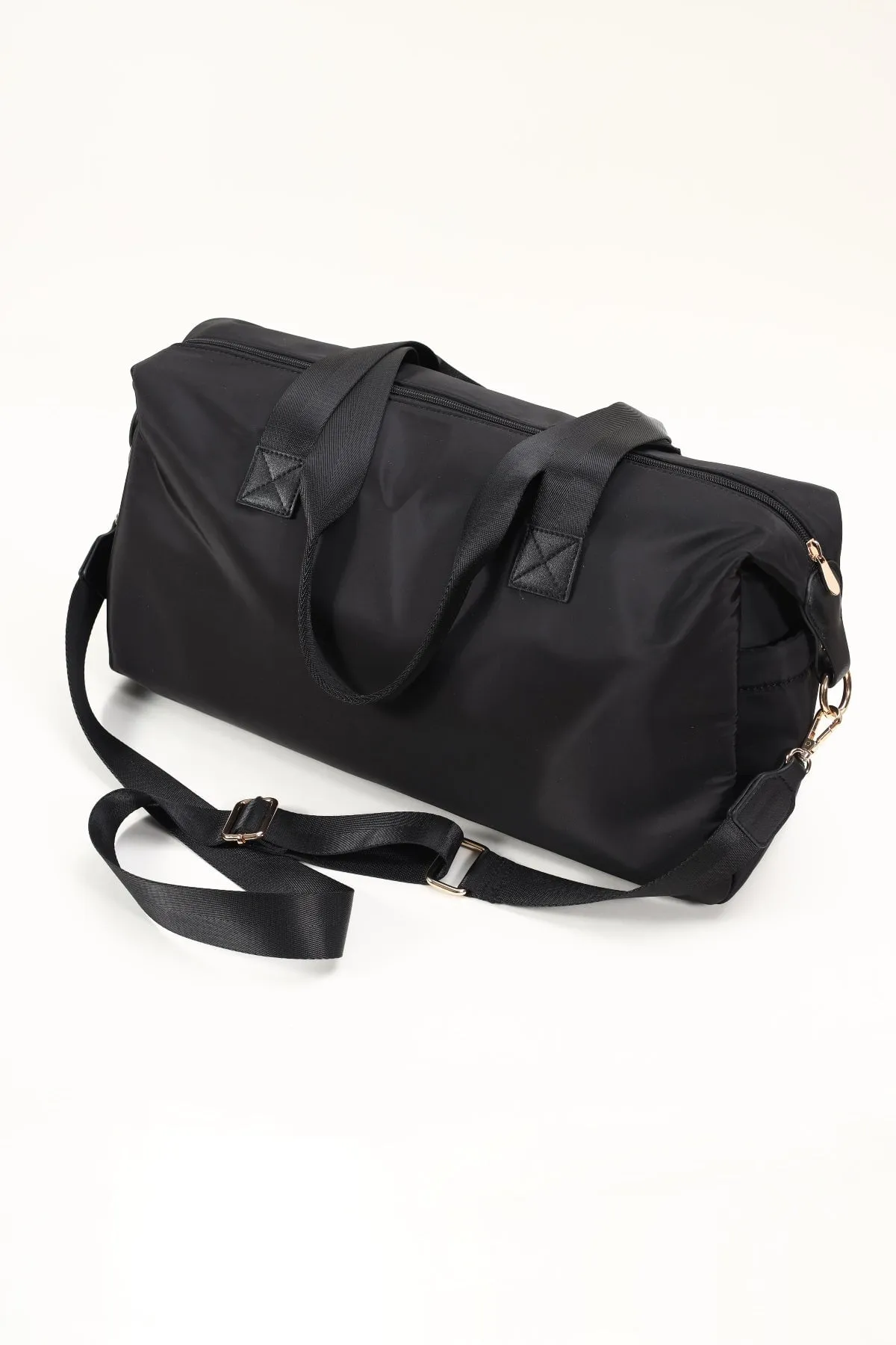 Black Nylon Weekender Duffle Bag