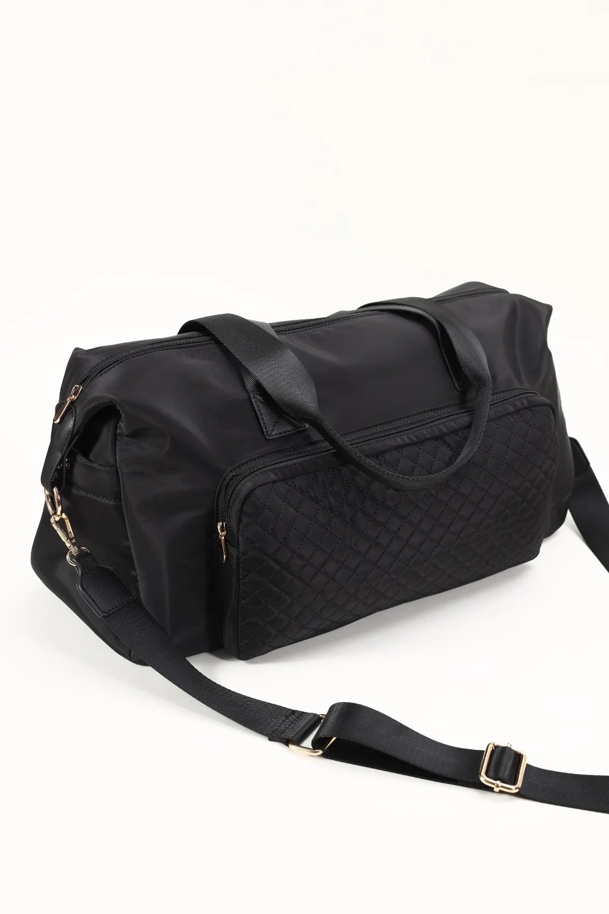 Black Nylon Weekender Duffle Bag