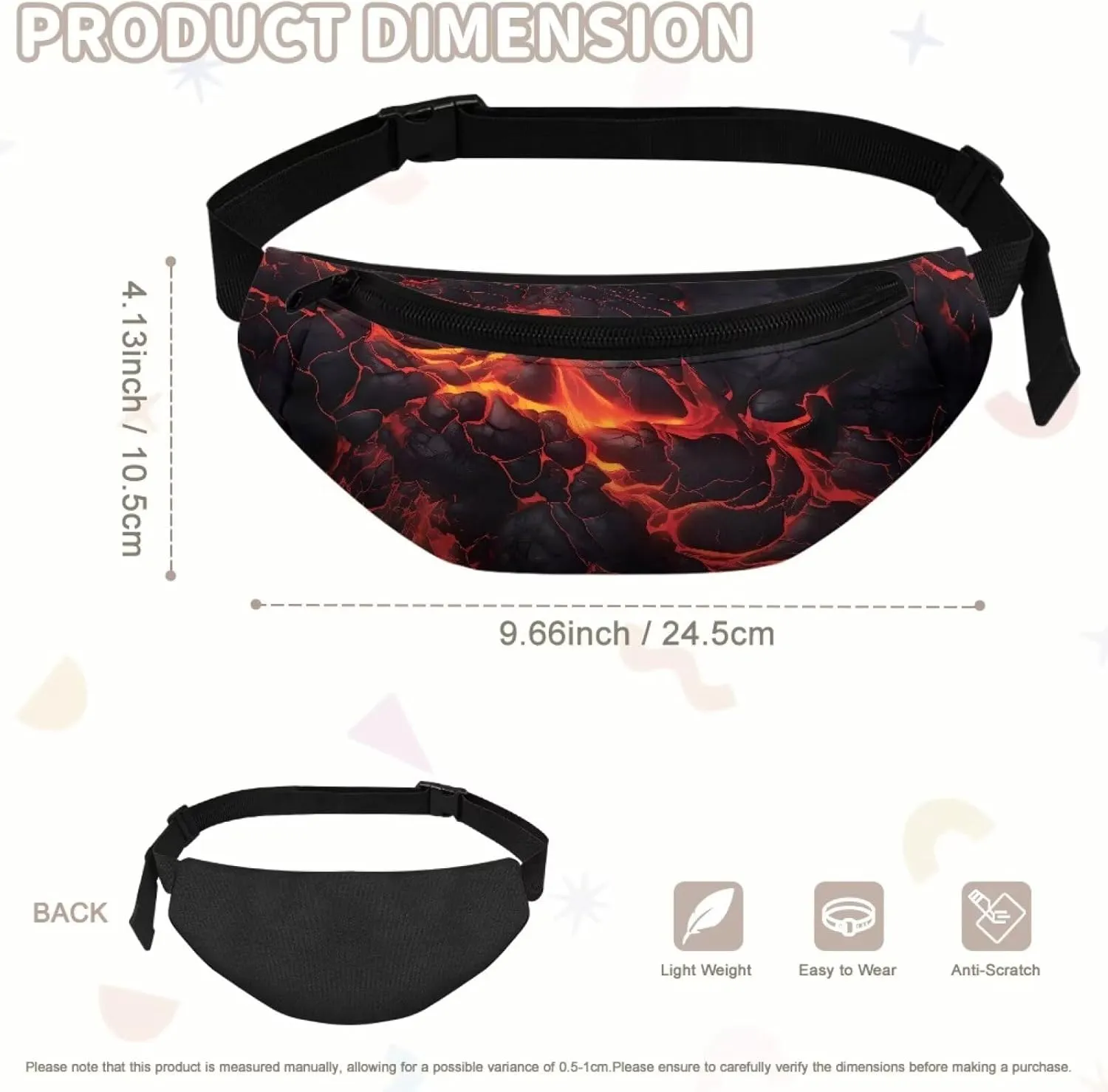 Boys Waist Fanny Pack Bright Flame Waist Bag for Travel Zipper Closure Crossbody Sling Bag with Pocket Lightweight Casual Waist Pouch for Travel Walking Hiking Running Party