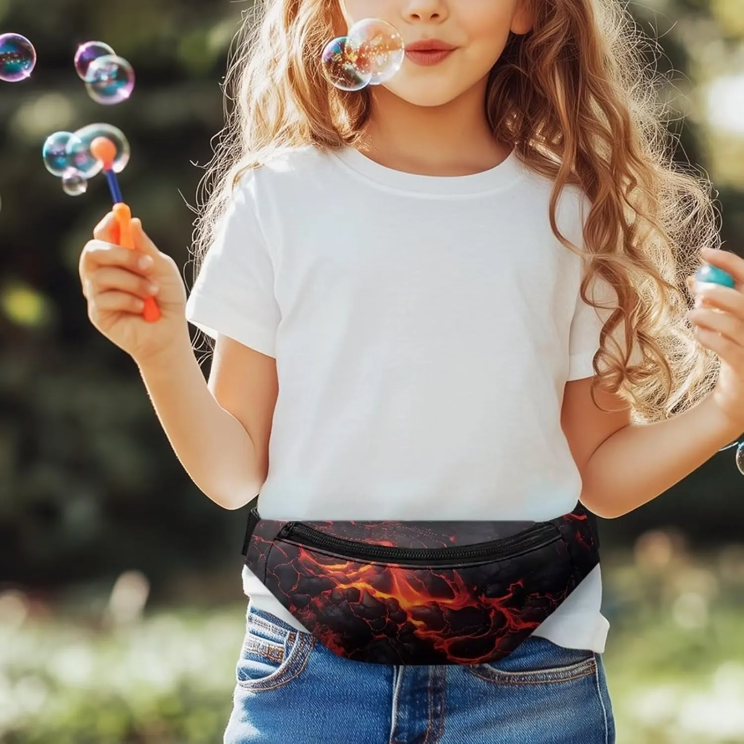 Boys Waist Fanny Pack Bright Flame Waist Bag for Travel Zipper Closure Crossbody Sling Bag with Pocket Lightweight Casual Waist Pouch for Travel Walking Hiking Running Party