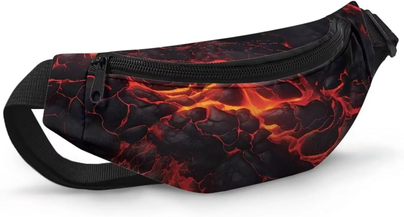 Boys Waist Fanny Pack Bright Flame Waist Bag for Travel Zipper Closure Crossbody Sling Bag with Pocket Lightweight Casual Waist Pouch for Travel Walking Hiking Running Party