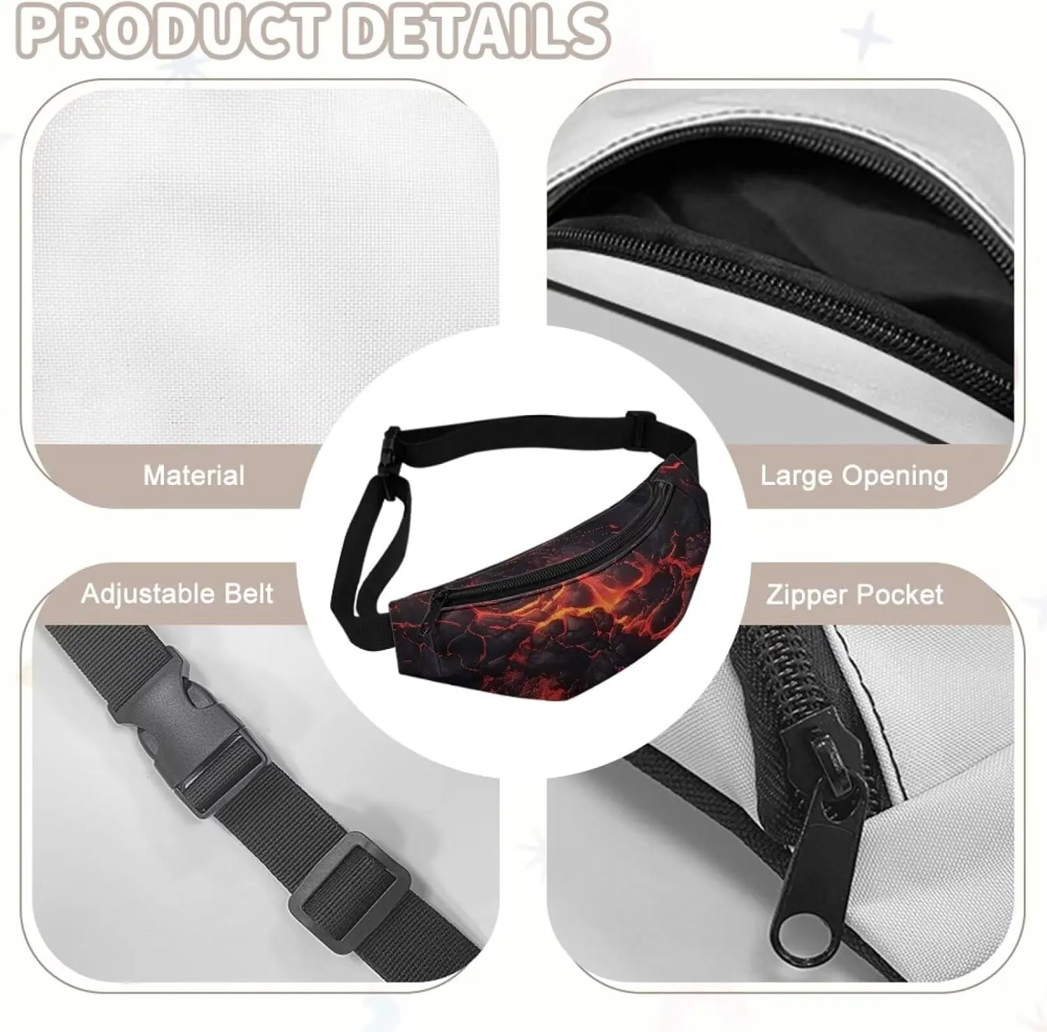 Boys Waist Fanny Pack Bright Flame Waist Bag for Travel Zipper Closure Crossbody Sling Bag with Pocket Lightweight Casual Waist Pouch for Travel Walking Hiking Running Party