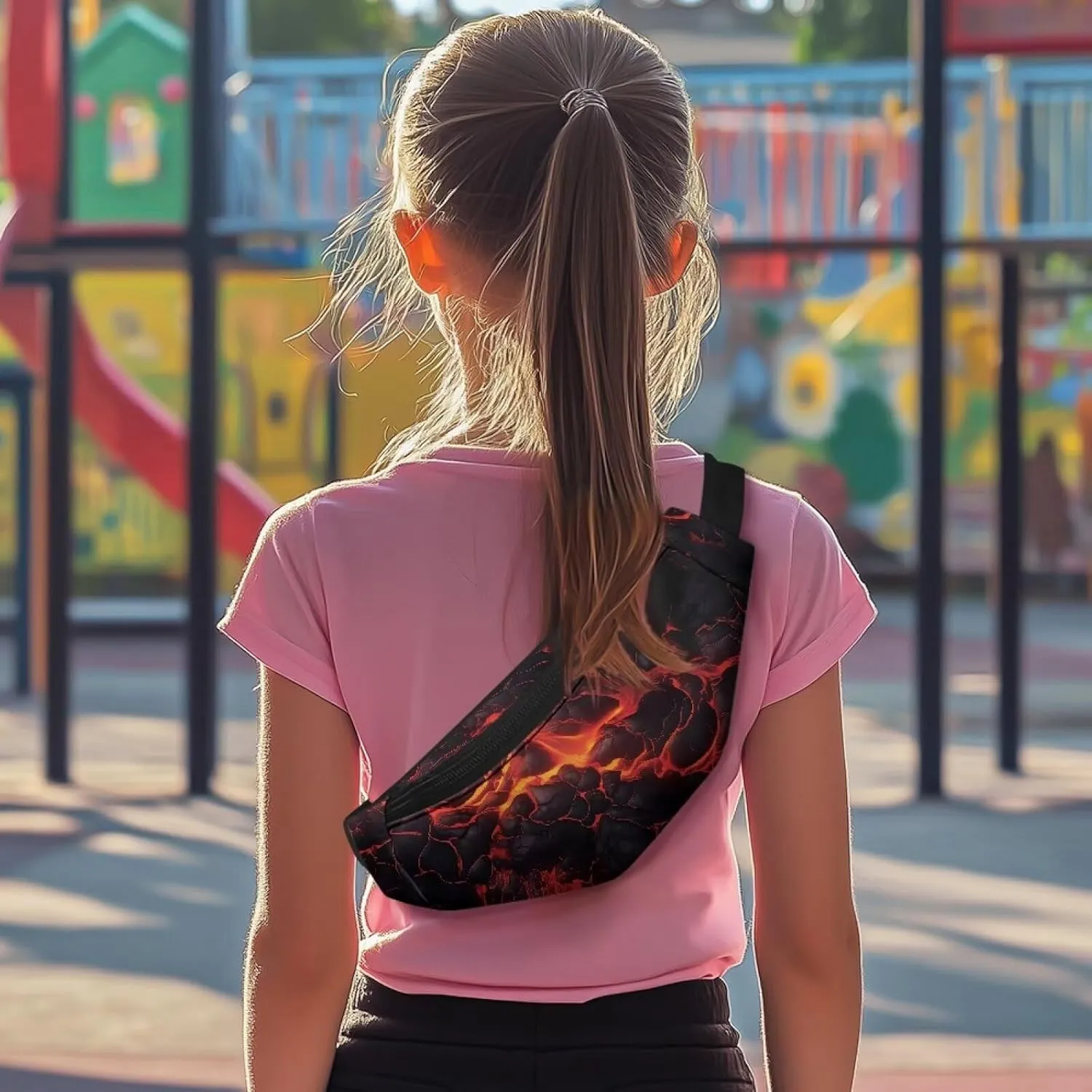Boys Waist Fanny Pack Bright Flame Waist Bag for Travel Zipper Closure Crossbody Sling Bag with Pocket Lightweight Casual Waist Pouch for Travel Walking Hiking Running Party