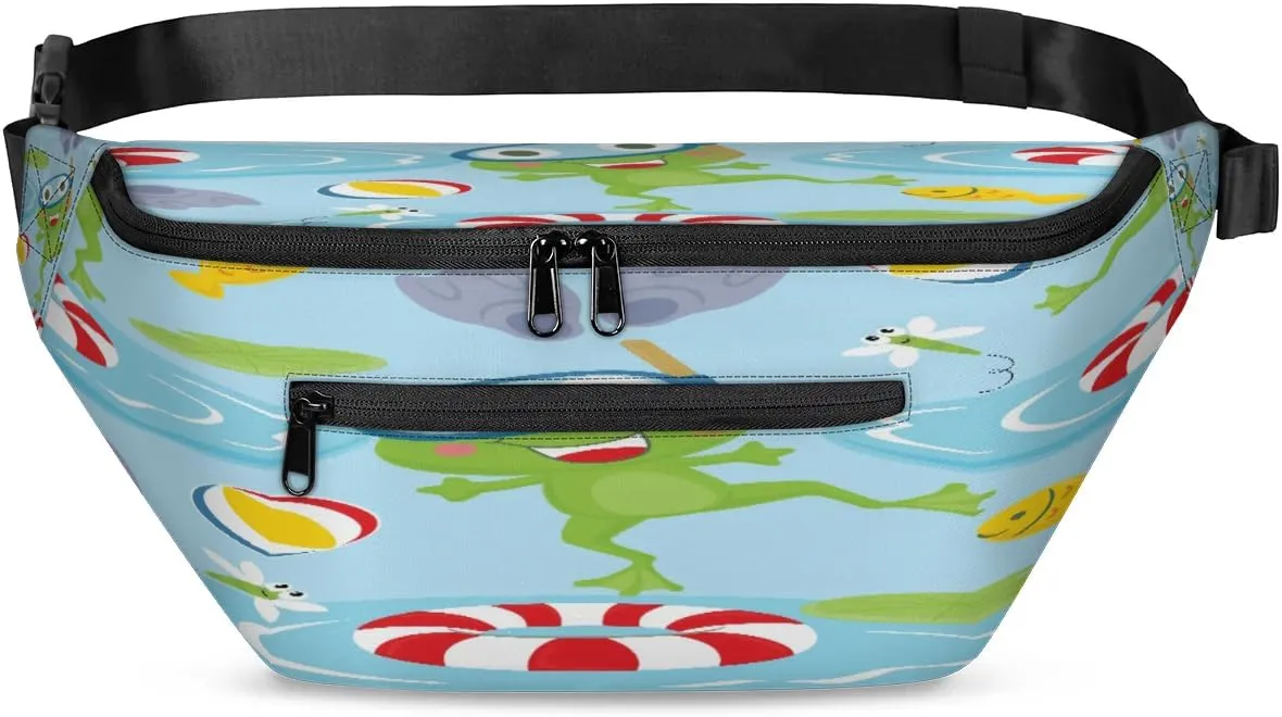 Cartoon Frog Paint Crossbody Sling Bag for Women Men Crossbody Backpack with 4 Zipper Pockets Fanny Pack Shoulder Casual Daypack for Travel Running Hiking Cycling