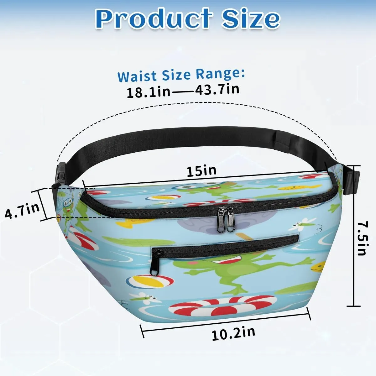 Cartoon Frog Paint Crossbody Sling Bag for Women Men Crossbody Backpack with 4 Zipper Pockets Fanny Pack Shoulder Casual Daypack for Travel Running Hiking Cycling