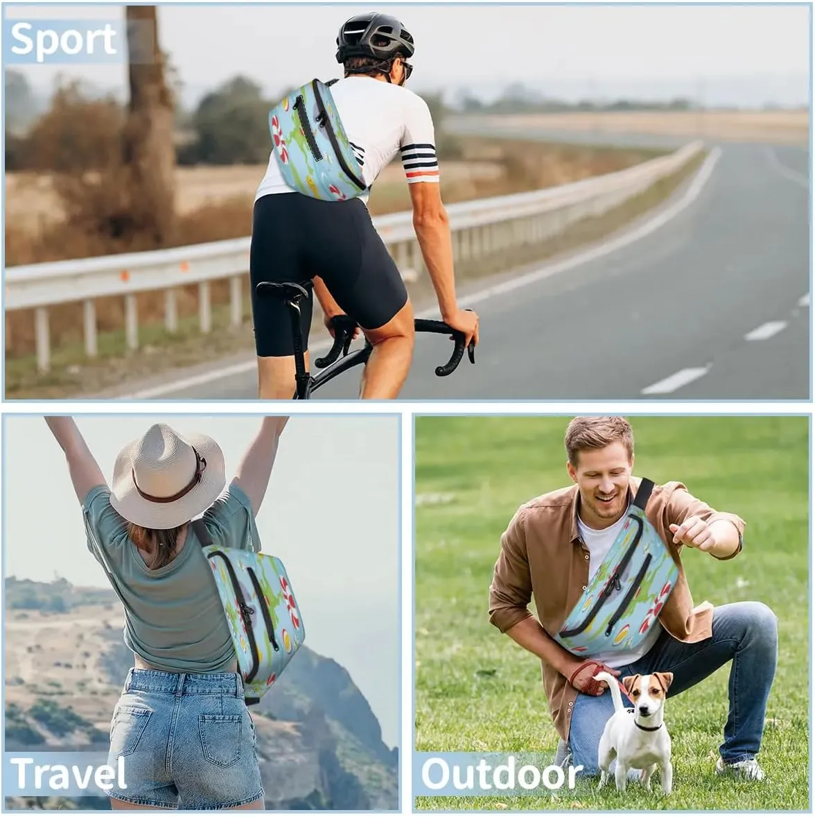 Cartoon Frog Paint Crossbody Sling Bag for Women Men Crossbody Backpack with 4 Zipper Pockets Fanny Pack Shoulder Casual Daypack for Travel Running Hiking Cycling