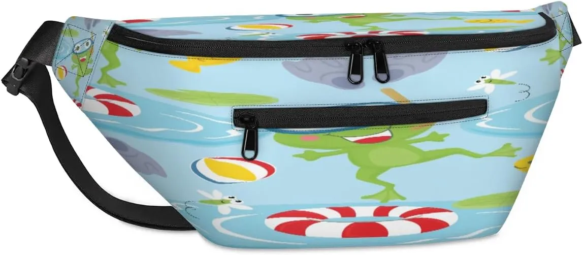 Cartoon Frog Paint Crossbody Sling Bag for Women Men Crossbody Backpack with 4 Zipper Pockets Fanny Pack Shoulder Casual Daypack for Travel Running Hiking Cycling