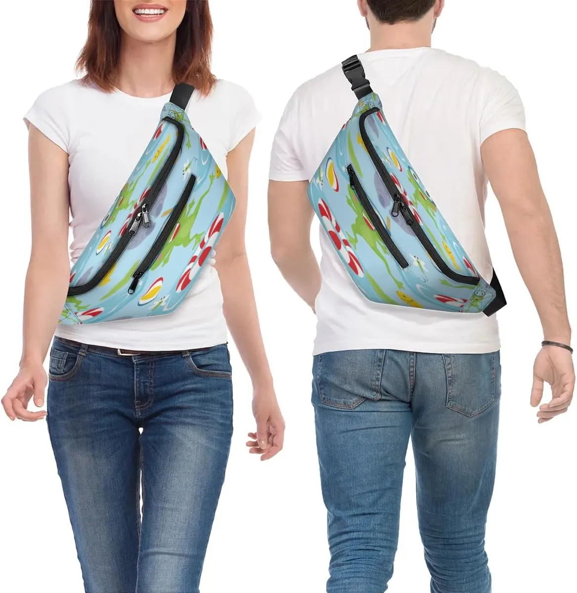 Cartoon Frog Paint Crossbody Sling Bag for Women Men Crossbody Backpack with 4 Zipper Pockets Fanny Pack Shoulder Casual Daypack for Travel Running Hiking Cycling