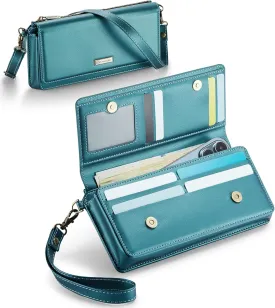 CaseMe Women Wallet RFID Blocking Multi Card Slots with Zipper Pocket Detachable Wristlet & Shoulder Strap