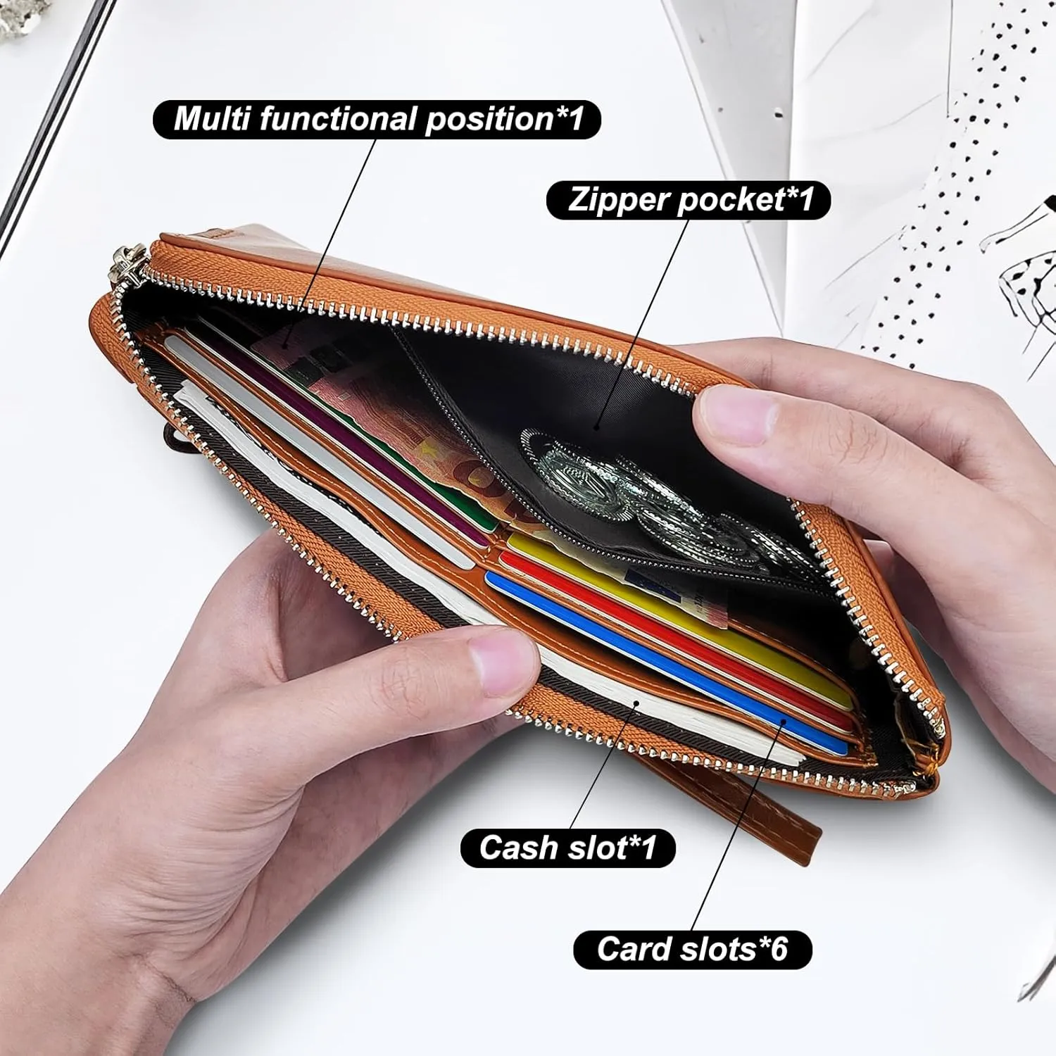 Clutch Wallet, Large Capacity Portable PU Leather Wristlet for Men, Men Clutch Bag with Zipper Pocket