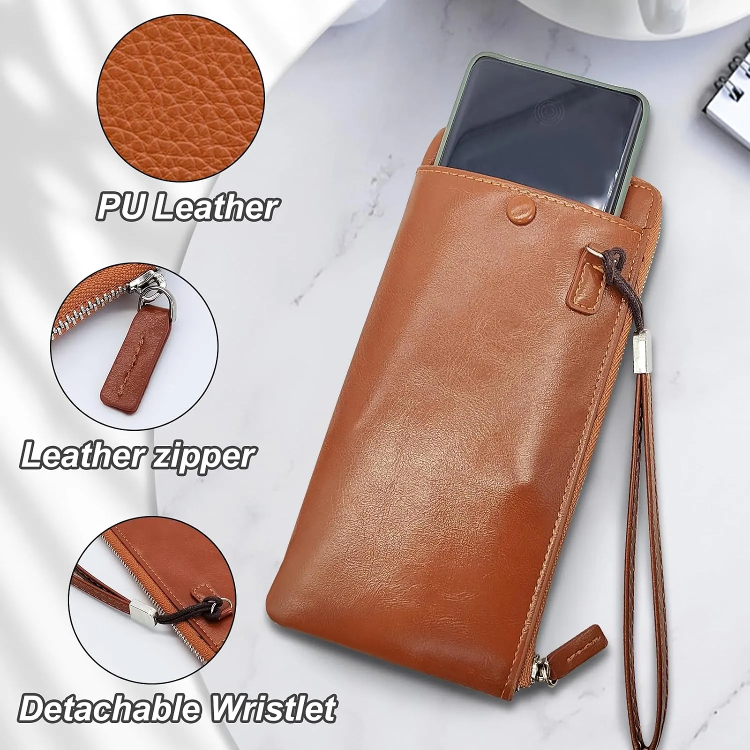 Clutch Wallet, Large Capacity Portable PU Leather Wristlet for Men, Men Clutch Bag with Zipper Pocket