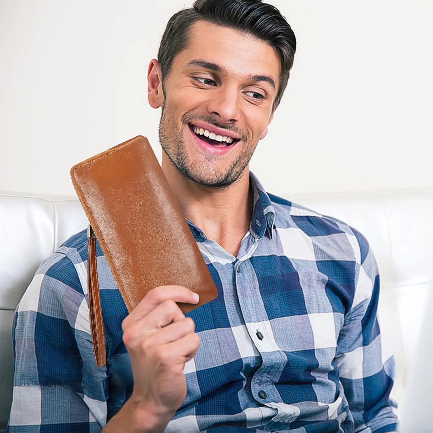 Clutch Wallet, Large Capacity Portable PU Leather Wristlet for Men, Men Clutch Bag with Zipper Pocket