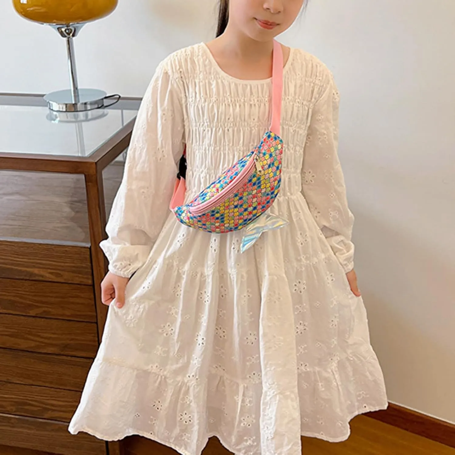 Cute Mermaid Tail Kids Fanny Pack Waist Bag for Toddler Girls Boys Small Crossbody Sling Bag Belt Bag