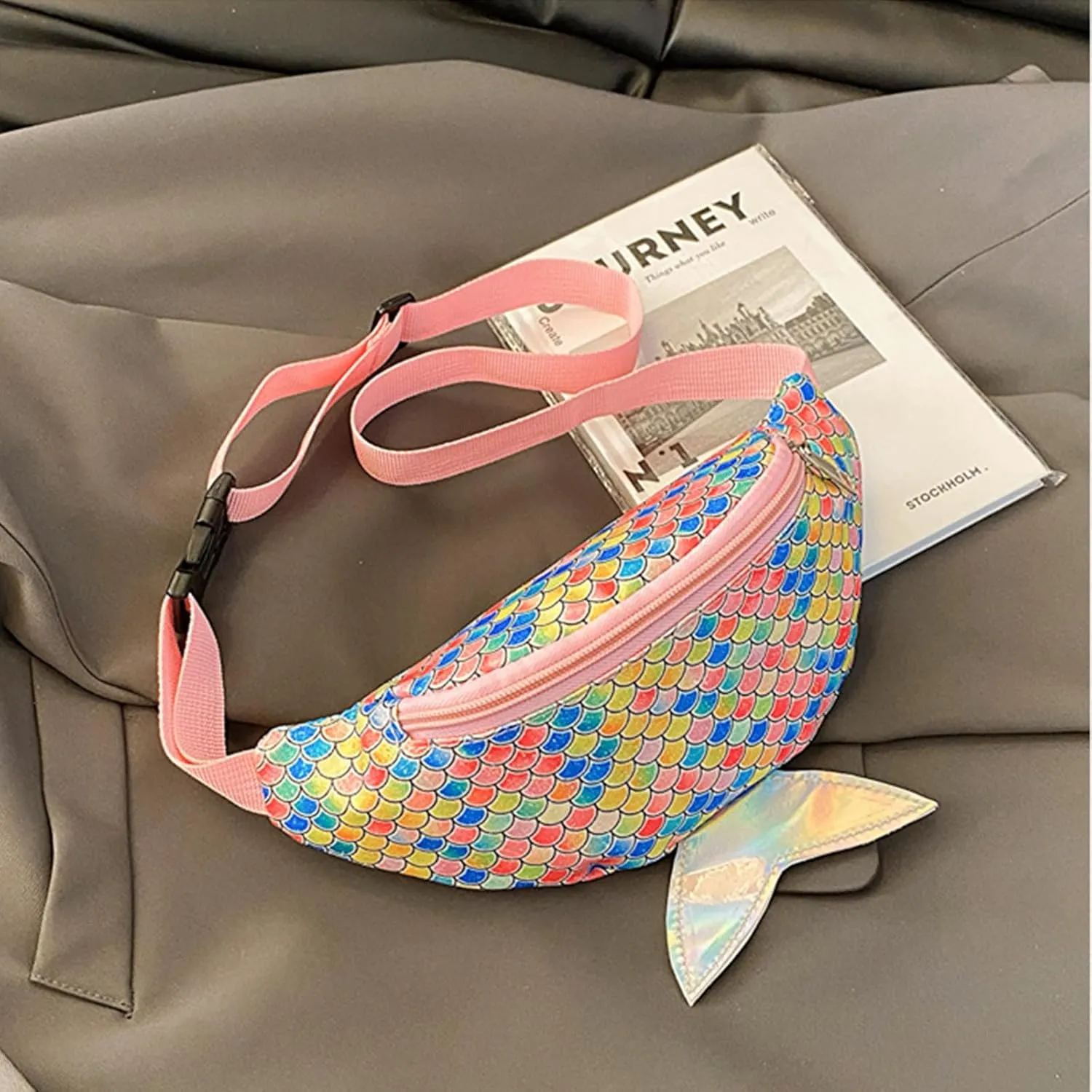 Cute Mermaid Tail Kids Fanny Pack Waist Bag for Toddler Girls Boys Small Crossbody Sling Bag Belt Bag