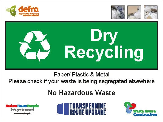 Dry Recycling - Waste sign 600 x 450mm in frames