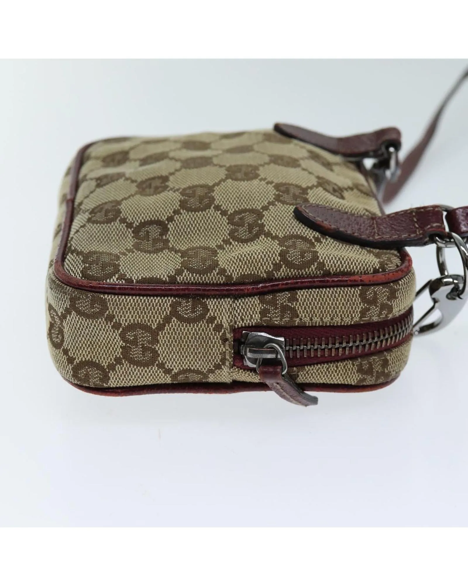 GG Canvas Shoulder Pouch Beige with Metal Fittings