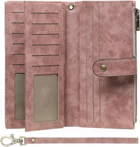GOIACII Women's Wallet RFID Blocking Ladies Wristlet Clutch Large Capacity Credit Card Holder Leather 4 ID Window Pink