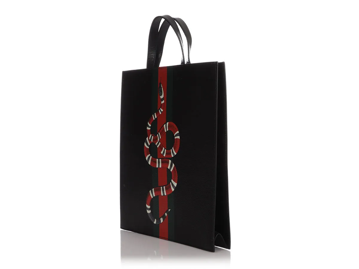 Gucci Black Leather Kingsnake Print Tote