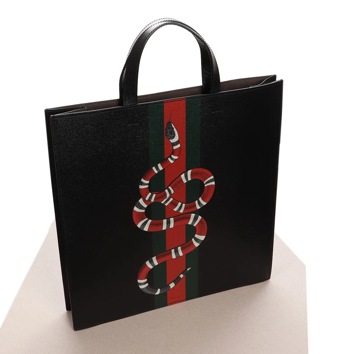 Gucci Black Leather Kingsnake Print Tote