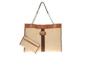 Gucci Canvas and Tan Leather Rajah Tote Bag with Pochette