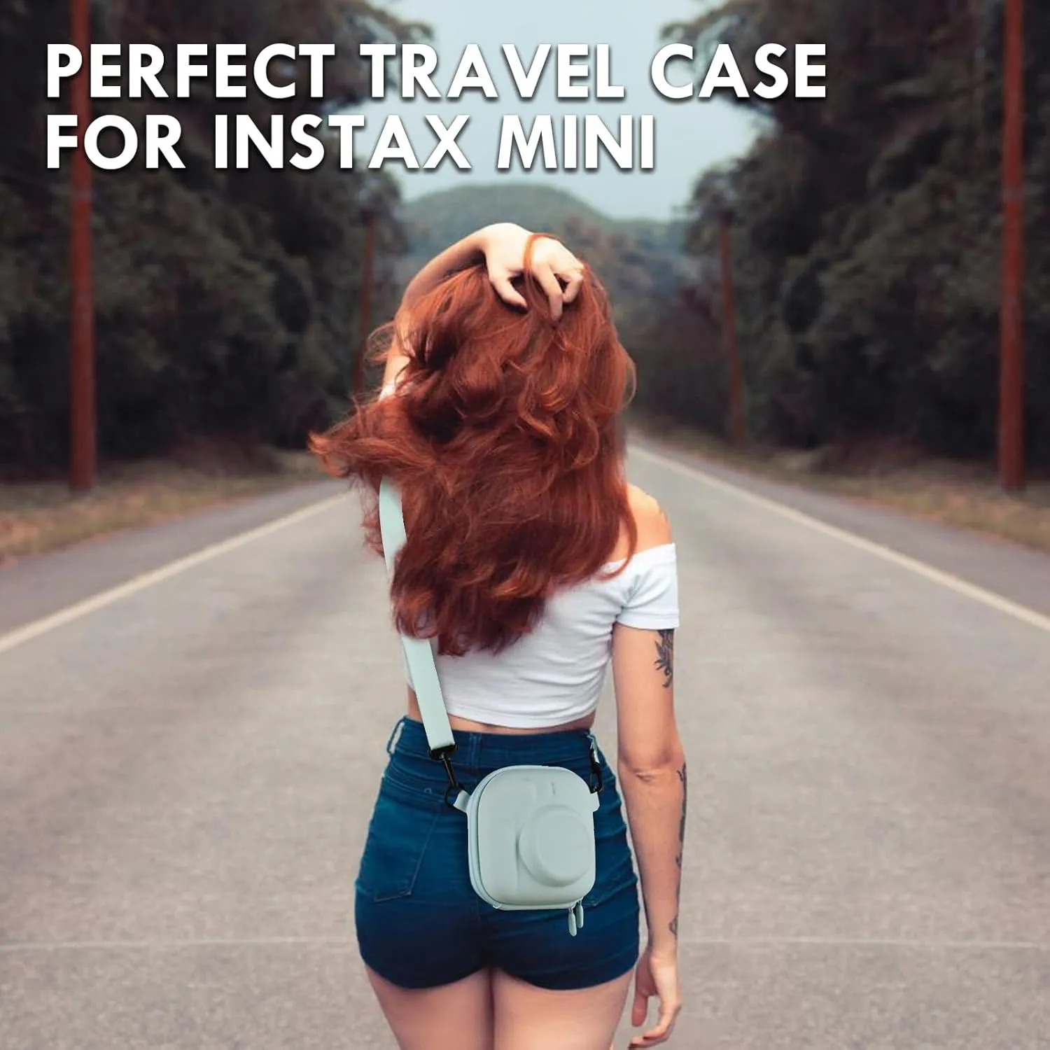 Hard EVA Storage Case Widely Compatible with Fujifilm Instax Mini 12/11/9/8/99/90/40, Instant Camera Protective Carrying Case with Adjustable Strap - Mint Green