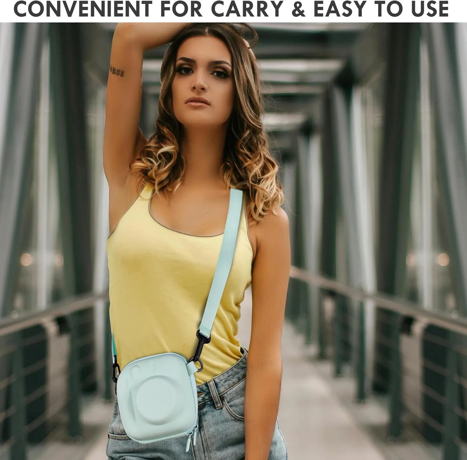 Hard EVA Storage Case Widely Compatible with Fujifilm Instax Mini 12/11/9/8/99/90/40, Instant Camera Protective Carrying Case with Adjustable Strap - Mint Green