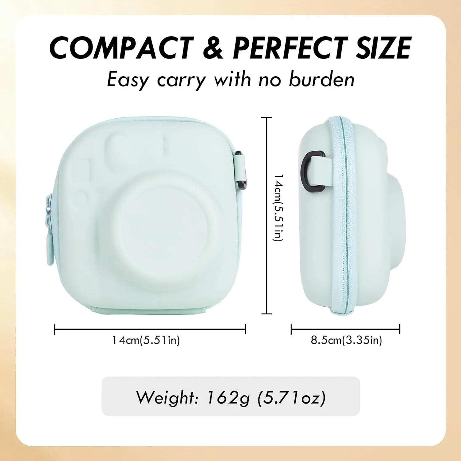 Hard EVA Storage Case Widely Compatible with Fujifilm Instax Mini 12/11/9/8/99/90/40, Instant Camera Protective Carrying Case with Adjustable Strap - Mint Green