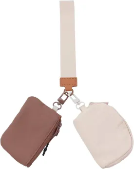 Keychain Wristlet Wallet, Dual Pouch Wristlet Wallet for Women, Keychain Wallets Detachable Mini Coin Purse, Small Zipper Wallet Portable Pocket (Beige-Brown)