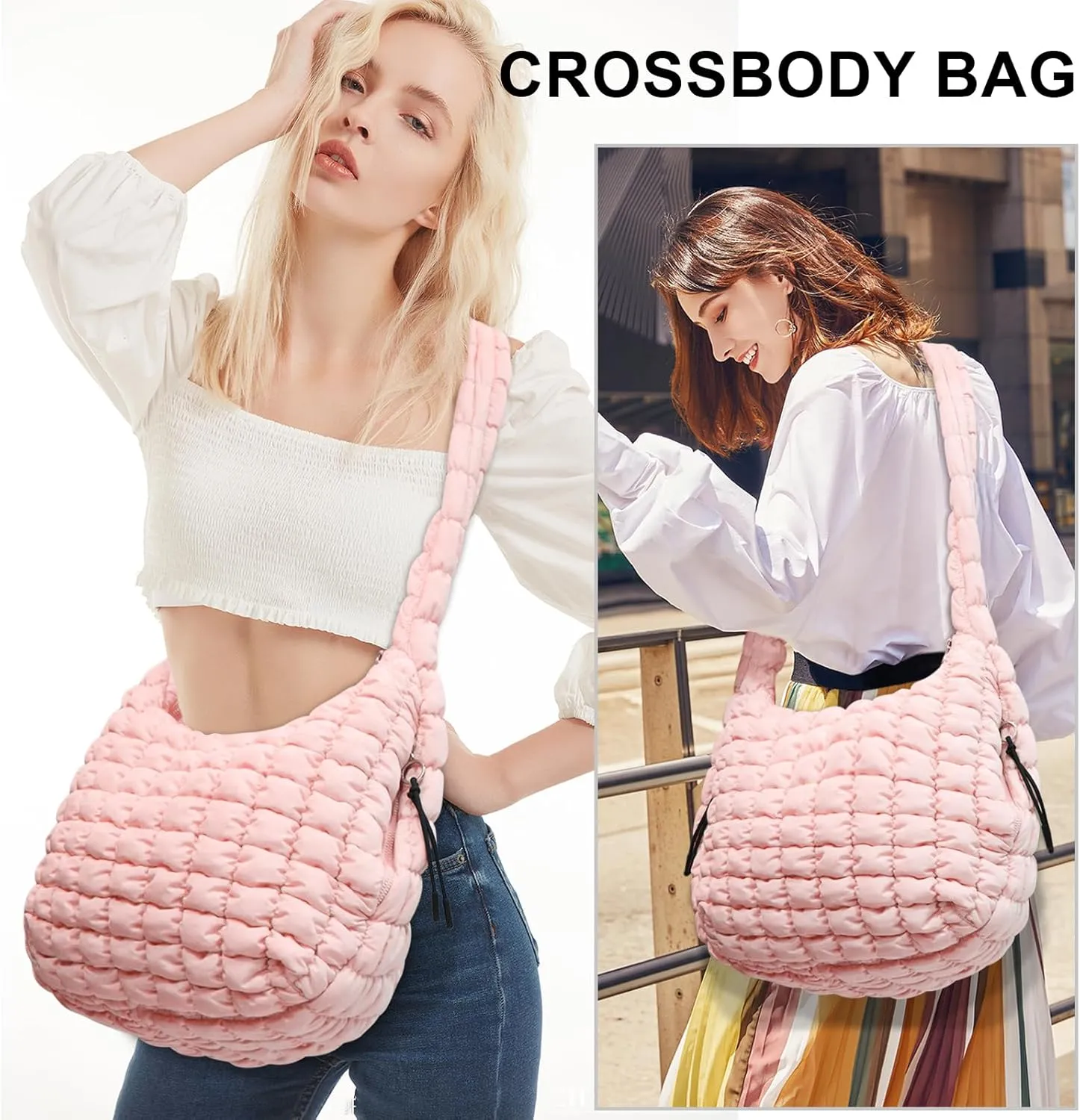 Large Puffer Tote Bag for Women Quilted Crossbody Bag, Hobo Quilted Tote Bag Crossbody Shoulder Handbags Puff Purse