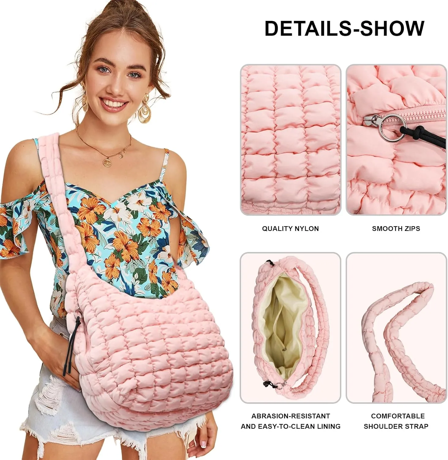 Large Puffer Tote Bag for Women Quilted Crossbody Bag, Hobo Quilted Tote Bag Crossbody Shoulder Handbags Puff Purse