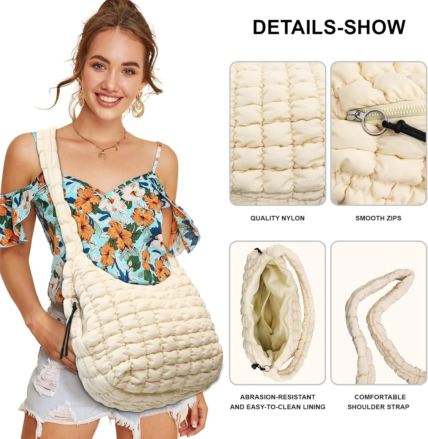 Large Puffer Tote Bag for Women Quilted Crossbody Bag, Hobo Quilted Tote Bag Crossbody Shoulder Handbags Puff Purse