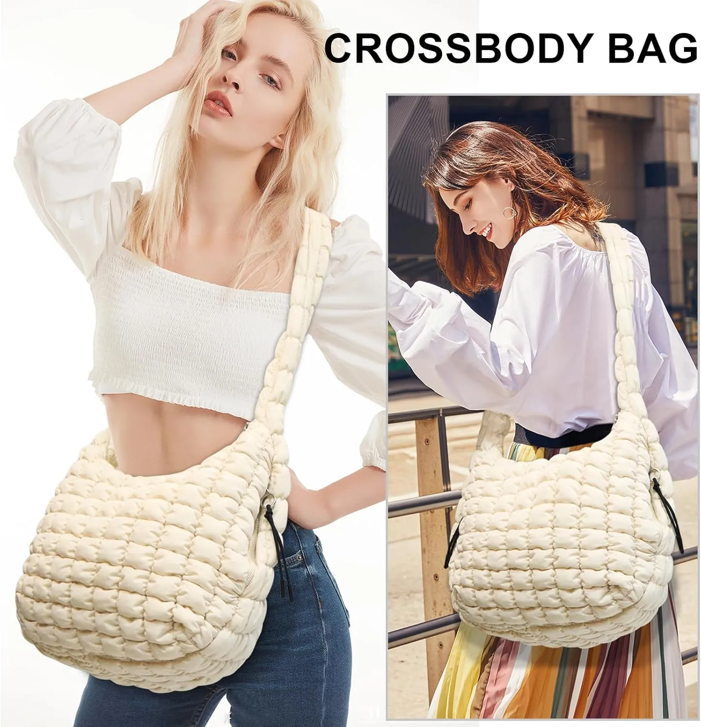 Large Puffer Tote Bag for Women Quilted Crossbody Bag, Hobo Quilted Tote Bag Crossbody Shoulder Handbags Puff Purse