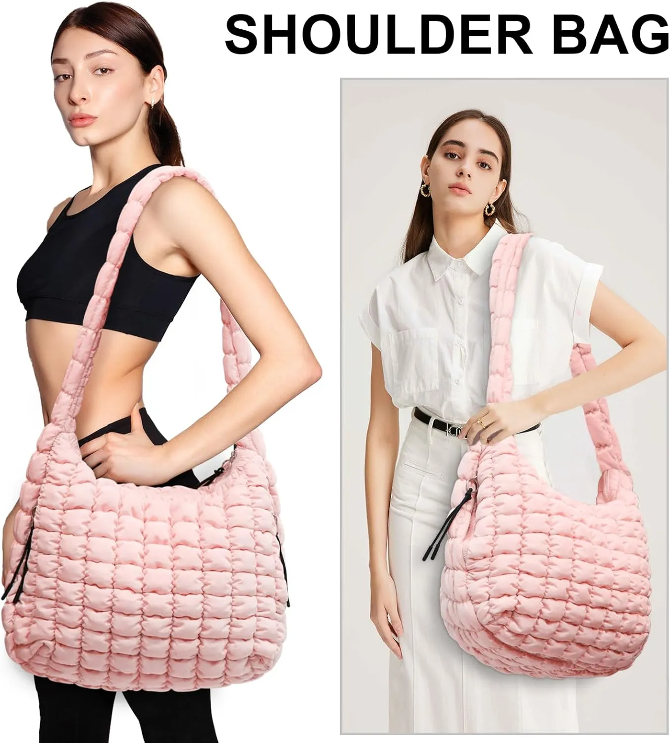 Large Puffer Tote Bag for Women Quilted Crossbody Bag, Hobo Quilted Tote Bag Crossbody Shoulder Handbags Puff Purse