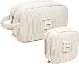 LETGO Birthday Gifts for Women Small Personalized Initial Monogram Makeup Bag,Preppy Corduroy Makeup Bags Travel Toiletry Bag Cute Pouch Purse for Her Mom Girlfriend Wife Sister Teacher Bridesmaid