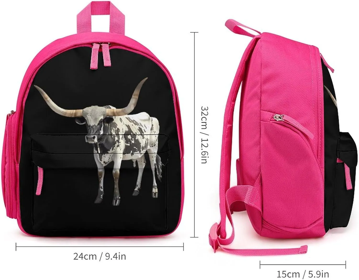 Longhorn Bull Cute Backpack Daily Casual Daypack Travel Mini Bag with Adjustable Strap Pink-style-9