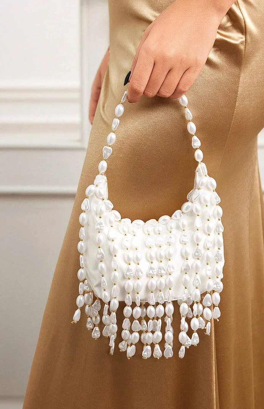 Melie Faux Pearl Drape Boho Festive Bag