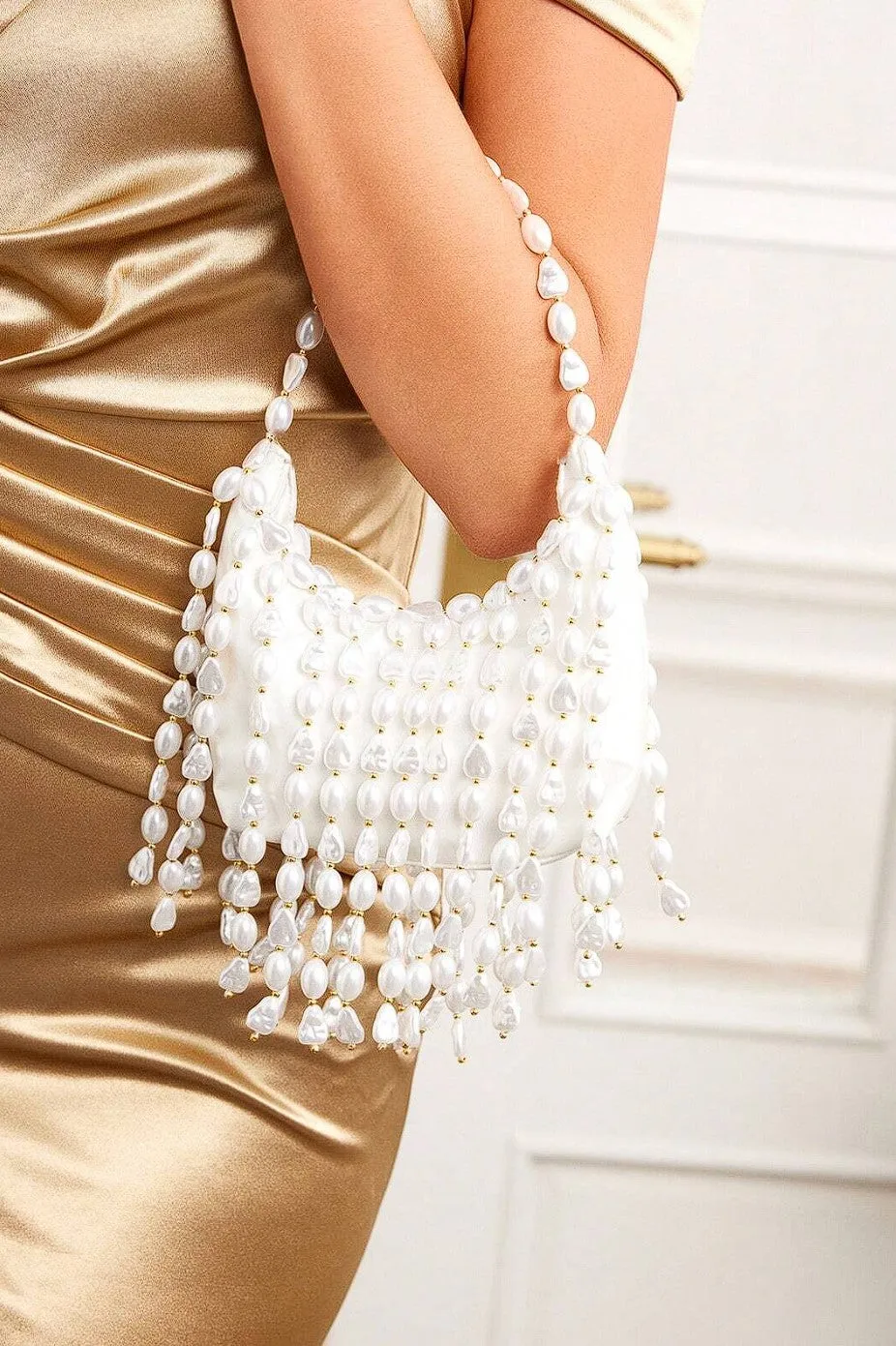 Melie Faux Pearl Drape Boho Festive Bag