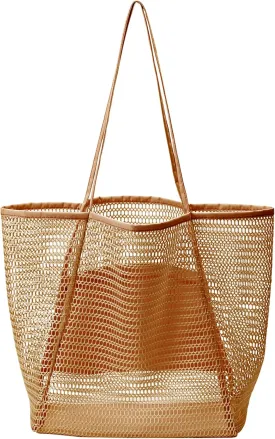 Mesh Beach Tote Womens Shoulder Handbag, Women Foldable MAX 23L Casual Tote Bag Hobo Bag For Beach Picnic Vacation