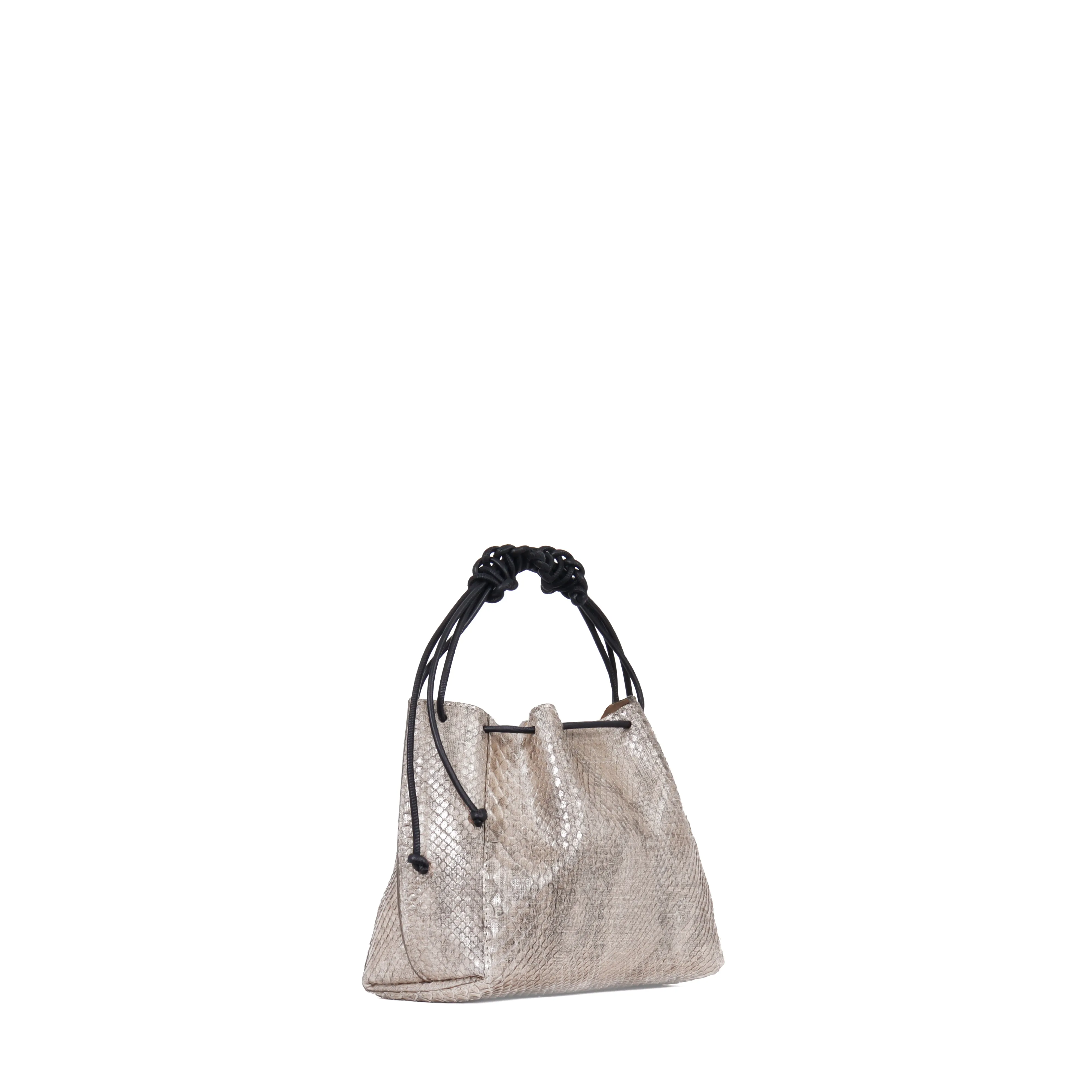 MINI DRAWSTRING BAG SILVER LINEN PYTHON